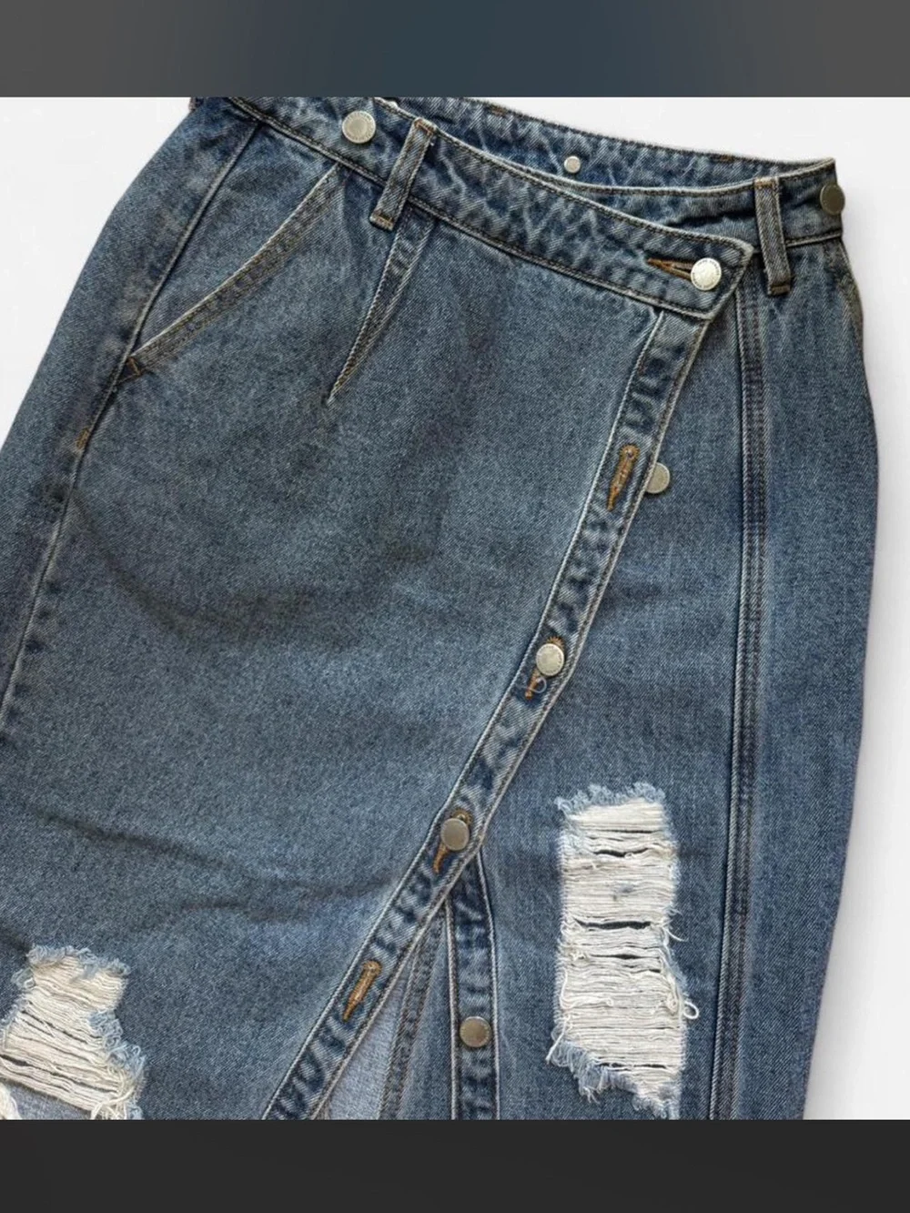 Asymmetrical Denim Midi Skirt<3